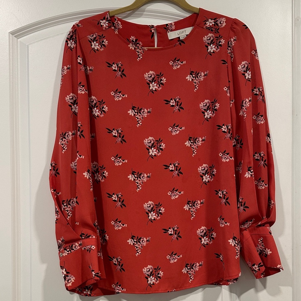 LOFT Red/Melon Floral Women's Blouse